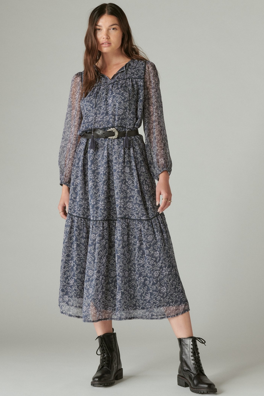 Lucky Brand Womens Mixed Print Tie Sleeve Tiered Dress : :  Clothing, Shoes & Accessories
