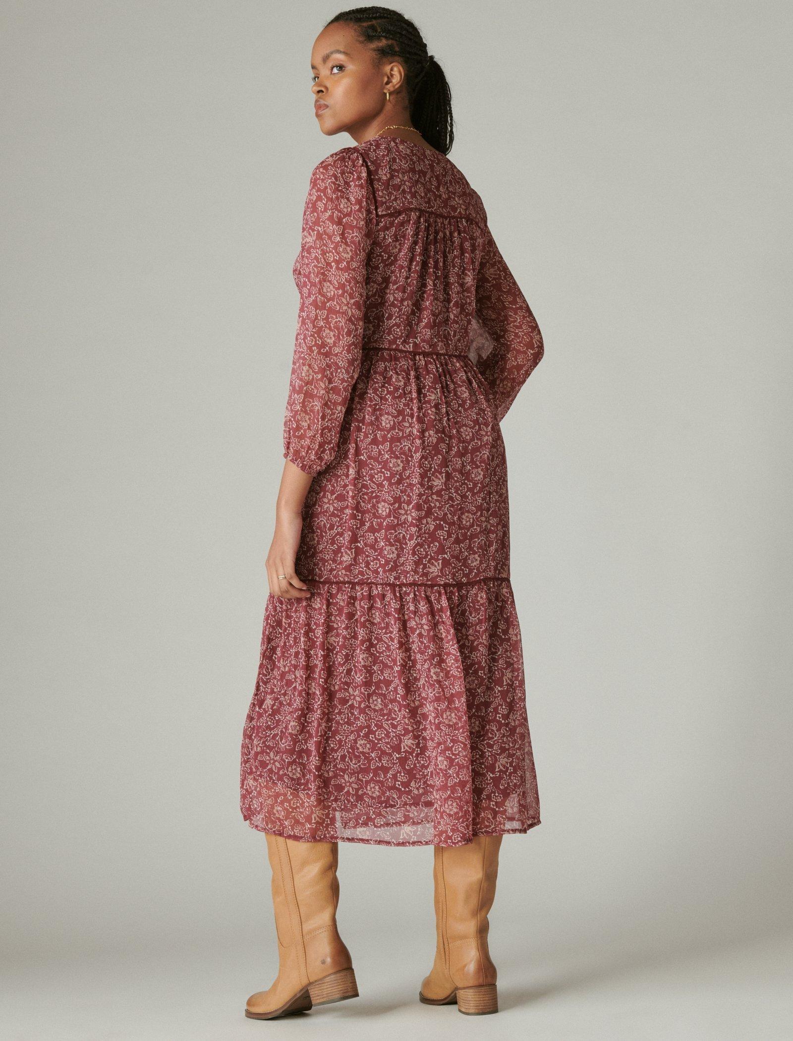 LONG SLEEVE PEASANT TIERED MAXI DRESS | Lucky Brand