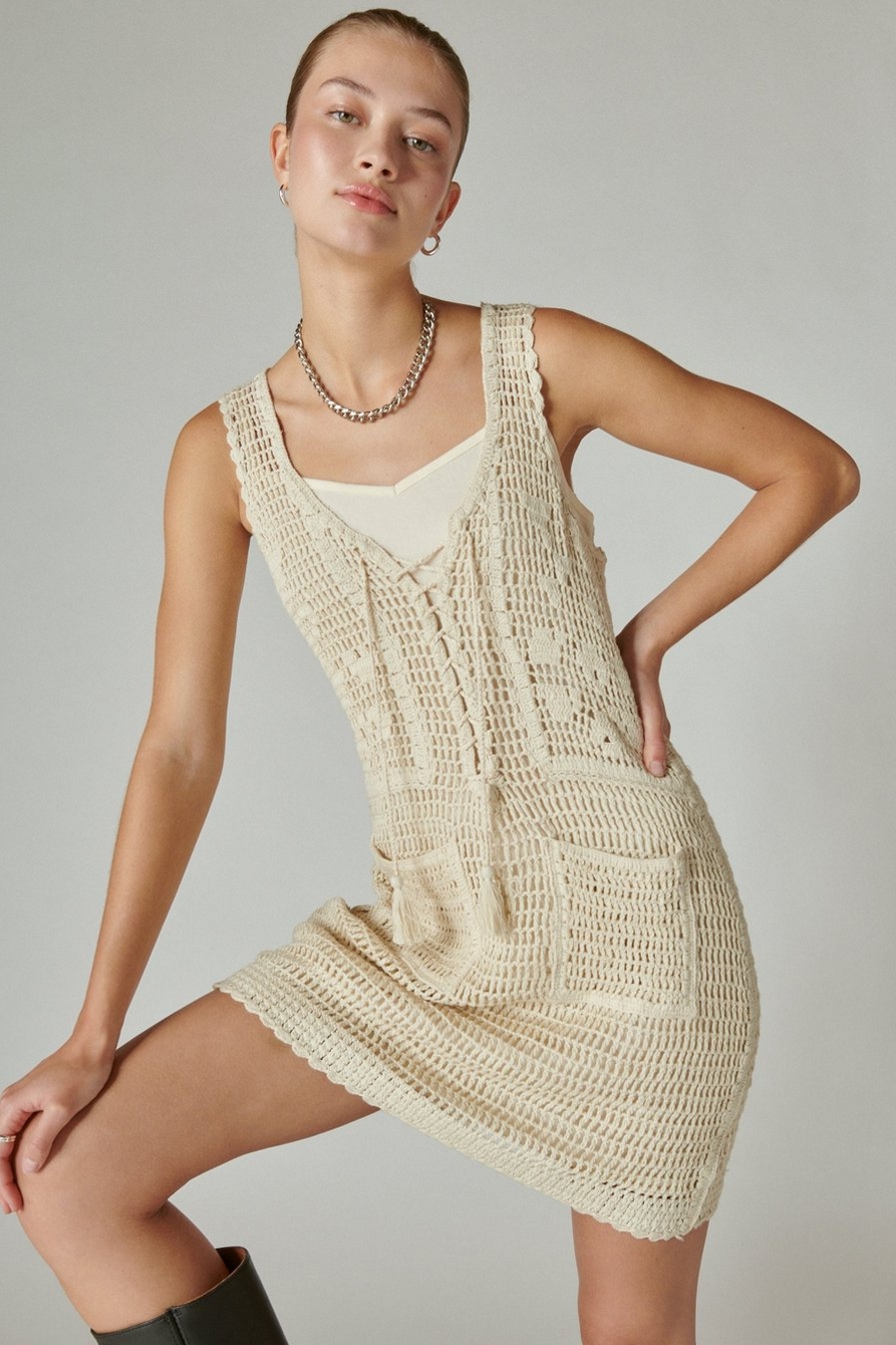 Lucky Brand Crochet V-Neck Sleeveless Baja Tunic Dress