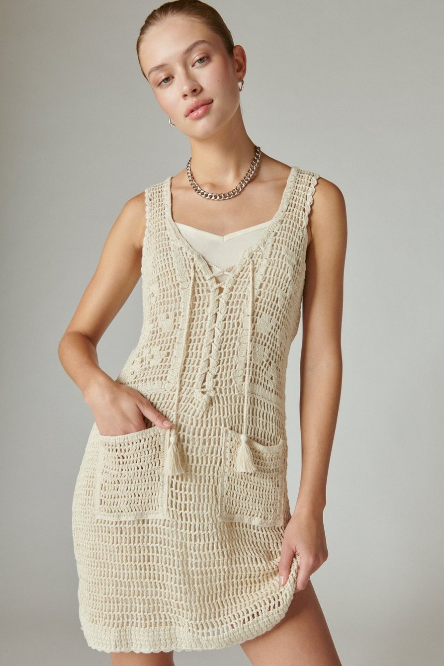 Lucky Brand Women's Crochet Baja Lace-Up Tunic Dress