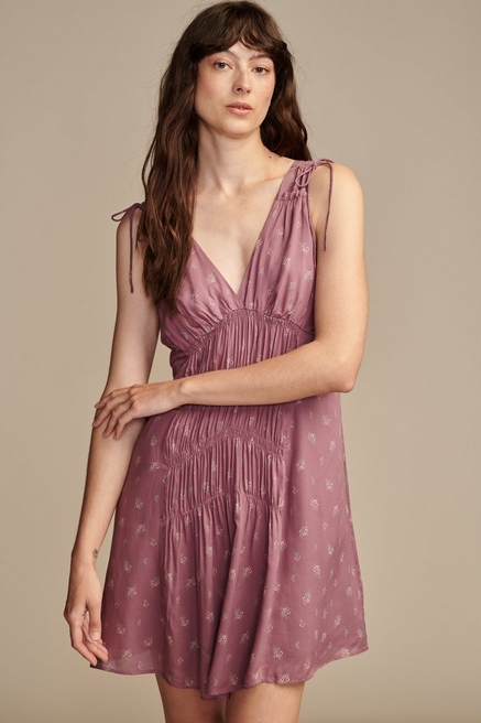 𝅺LUCKY Brand Size Small Dark Purple Short Soft Flowy Dress With Flowers  (208)