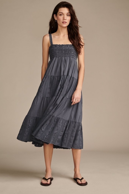 Lucky Brand Tan & Black Printed Linen Blend Drawstring Knee-length Dress -  $30 - From Courtney