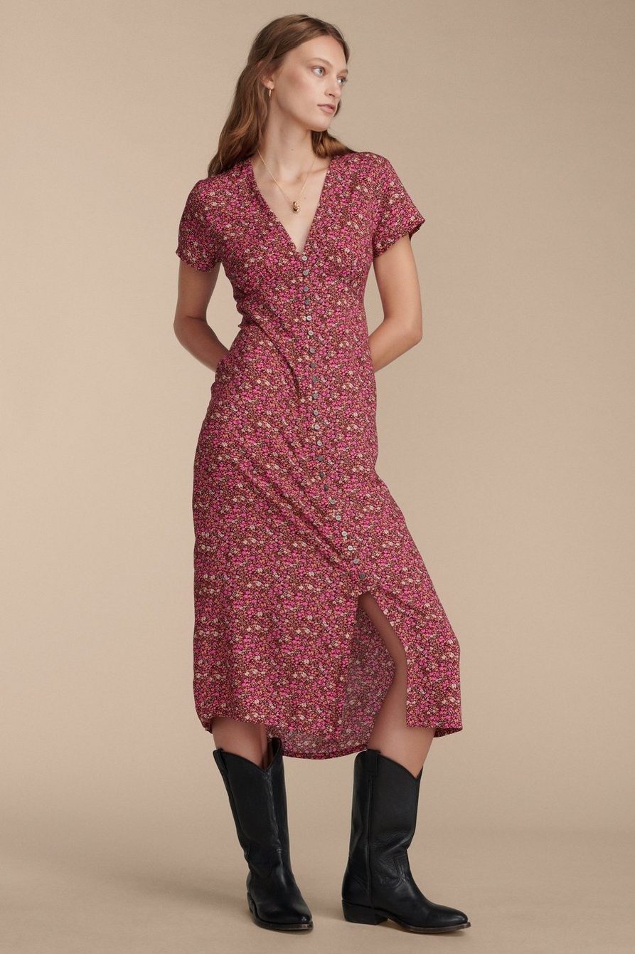 PRINTED BUTTON FRONT MIDI DRESS, image 2
