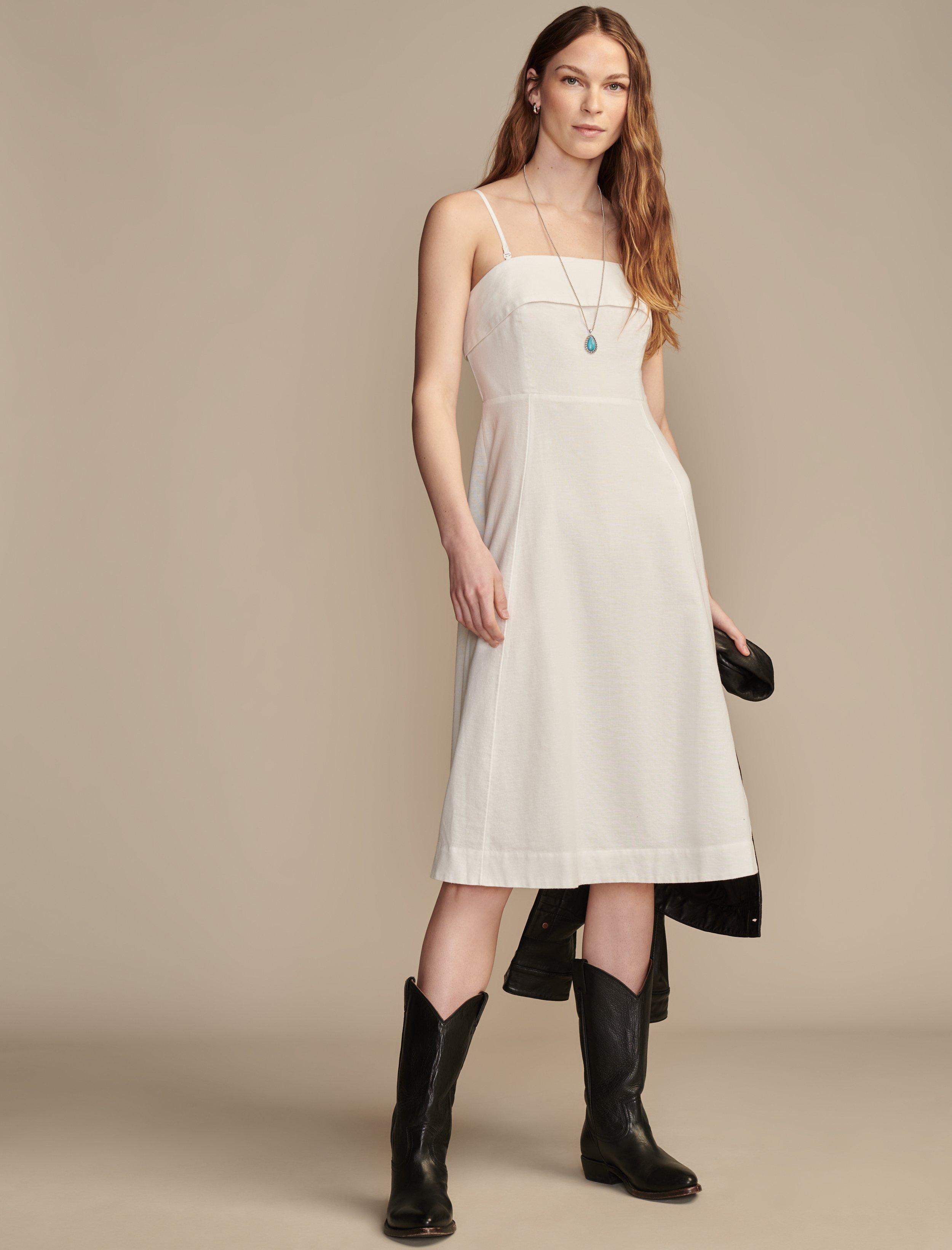 STRAPLESS LINEN OVERLAY MIDI DRESS