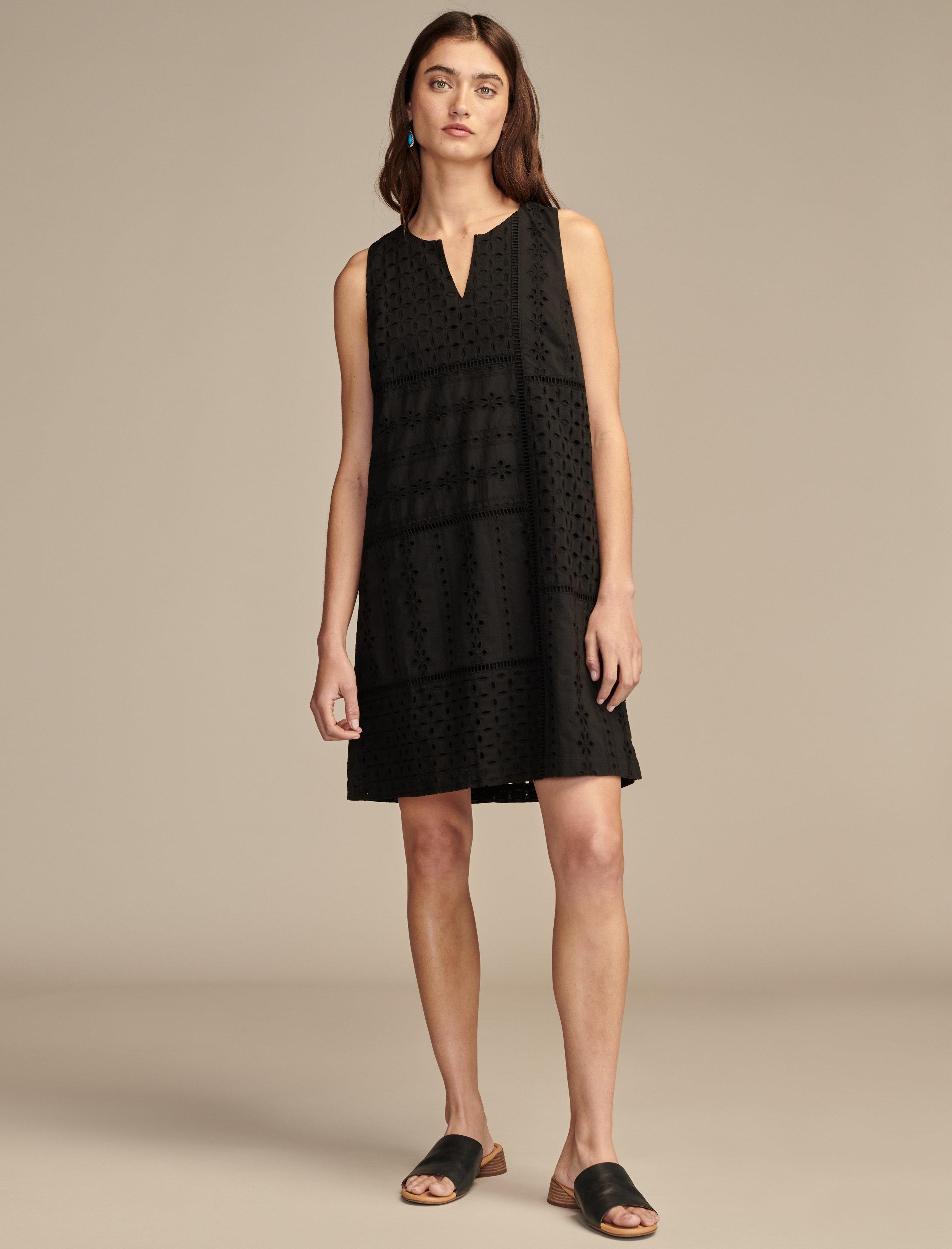 EYELET MIX SHIFT MINI DRESS