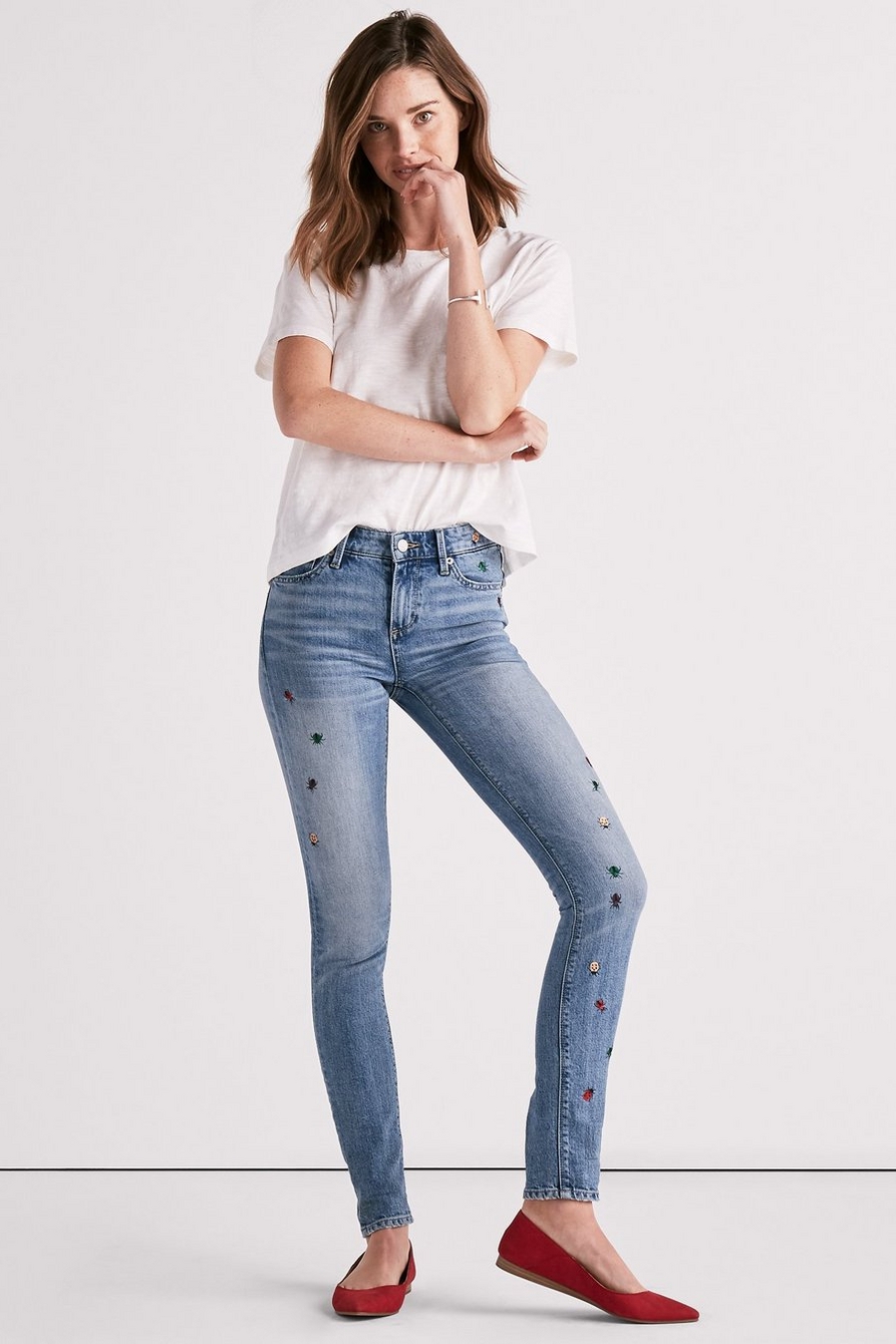 AVA MID RISE SKINNY JEAN WITH DITSY BUG EMBROIDERY, image 2