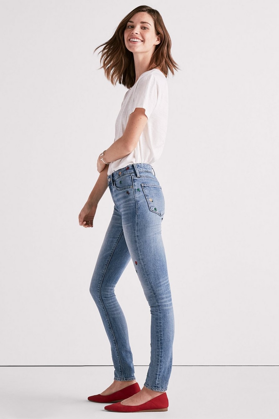 AVA MID RISE SKINNY JEAN WITH DITSY BUG EMBROIDERY, image 3