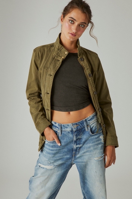 Lucky Brand Women's Non-Denim Casual Jackets Twill - Khaki Twill Drawstring  Military Jacket - Women - Yahoo Shopping