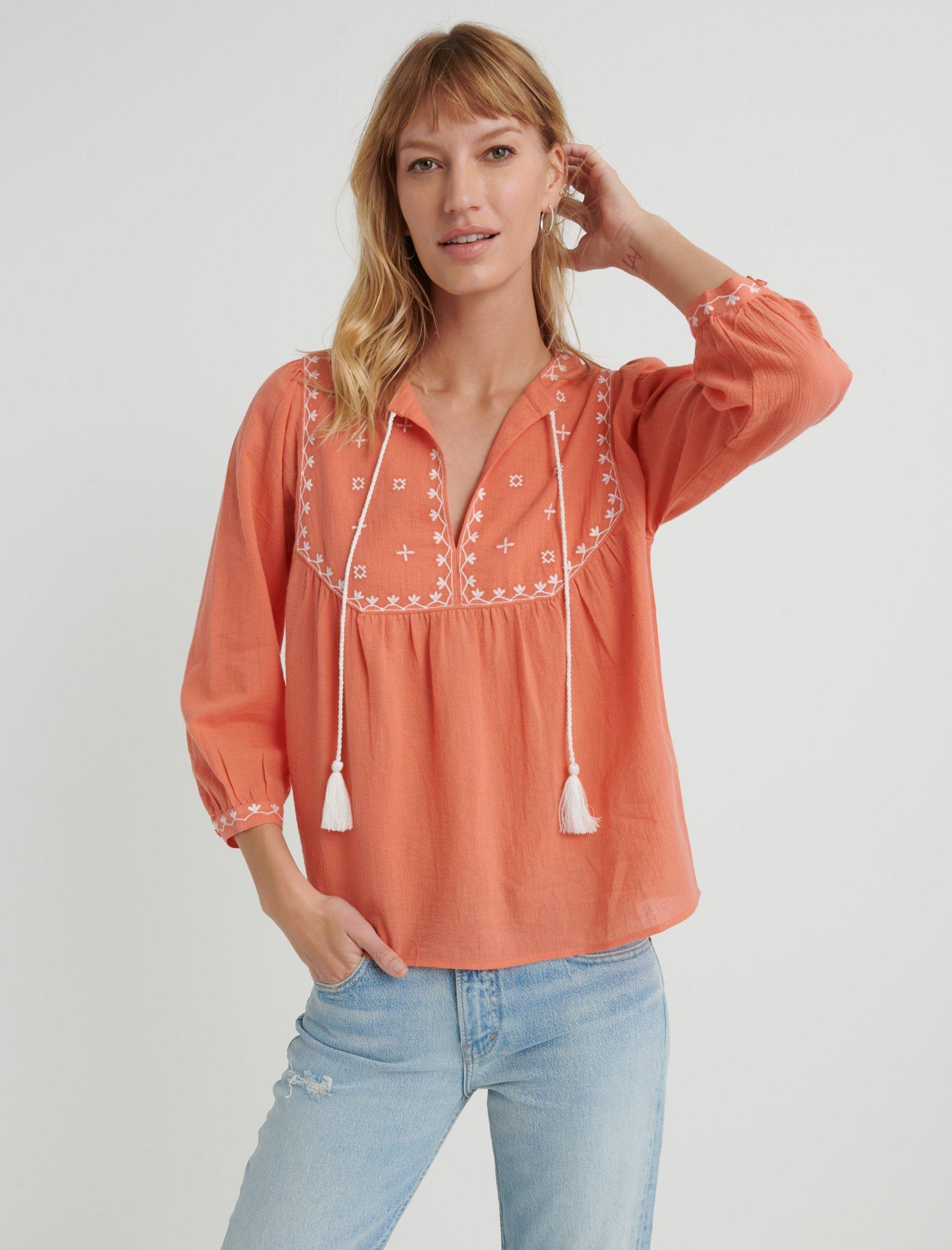 Evelyn Embroidered Peasant Top | Lucky 