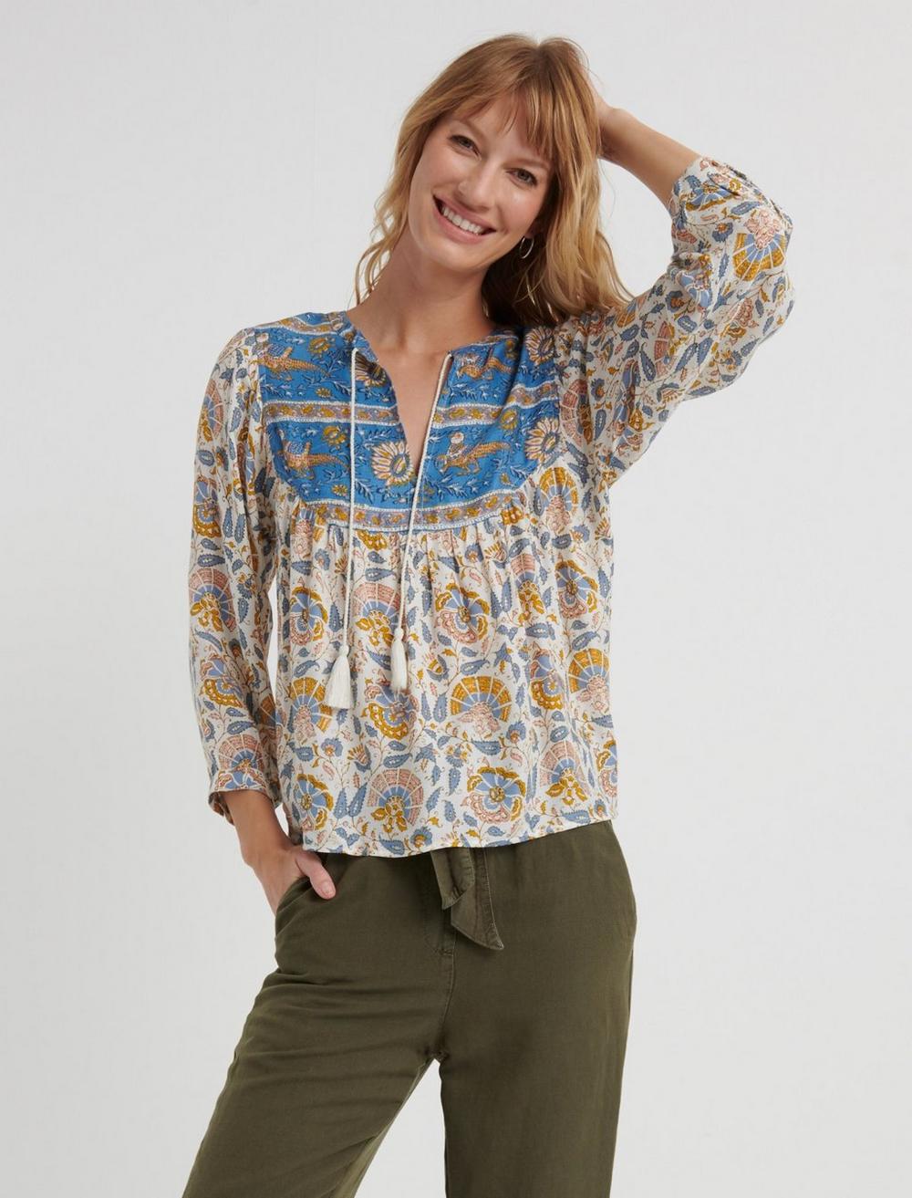 Lucky Brand Womens Paisley Peasant Top 