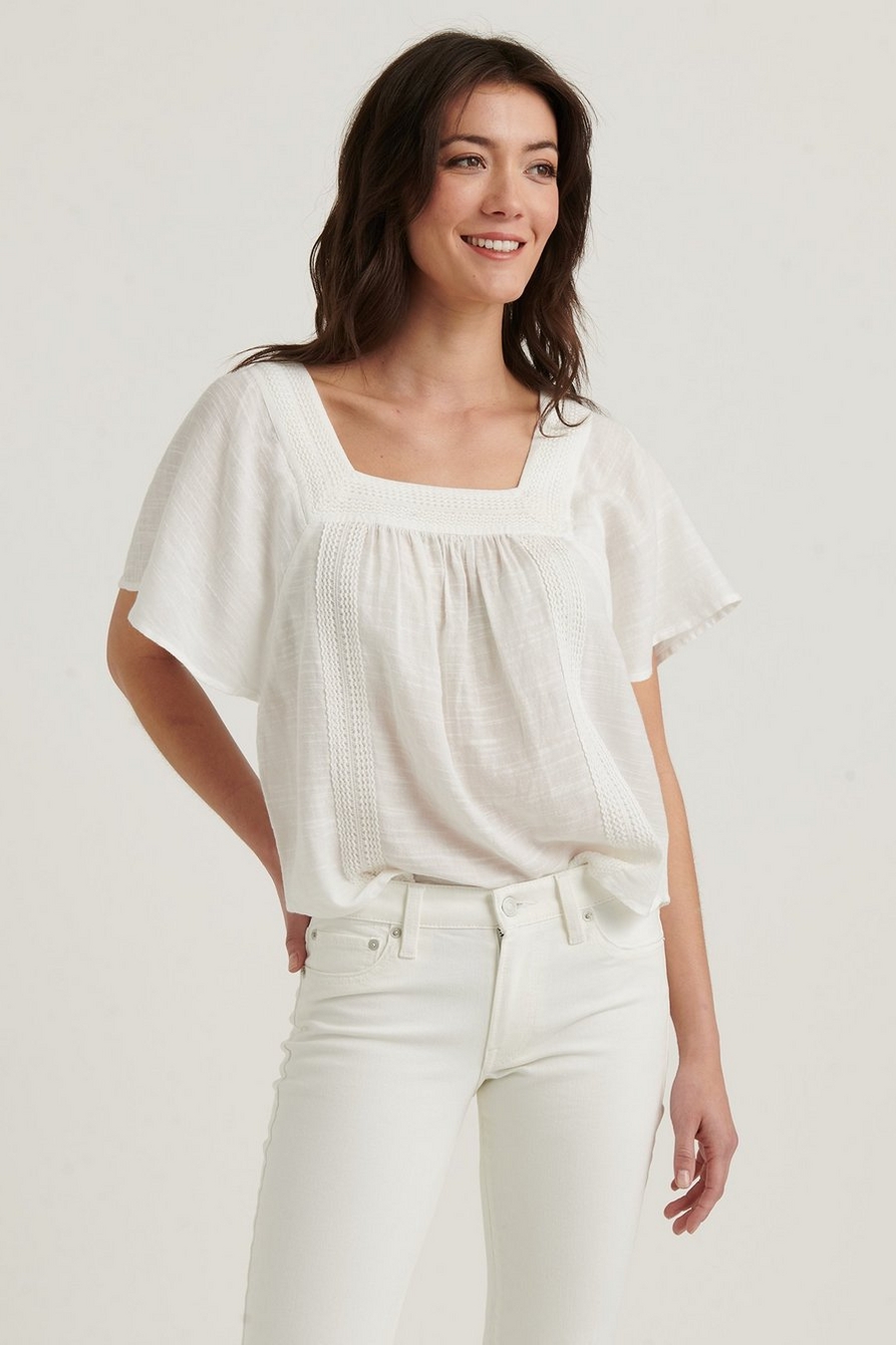 Lucky Brand Women's Embroidered Square Neck Top, Off White, Medium at   Women's Clothing store