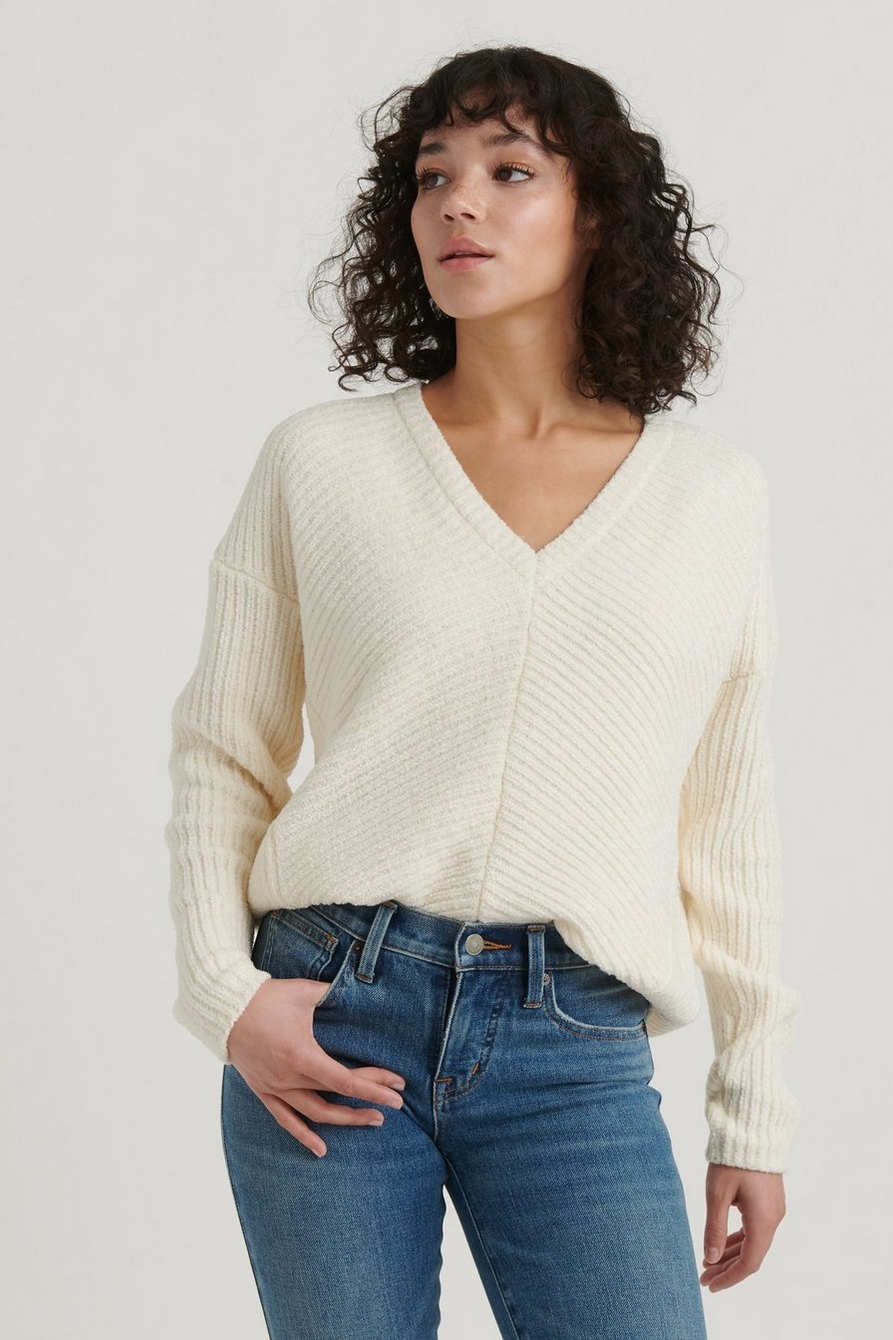 Buy Lucky Brand women chenille v neck pullover sweater cream