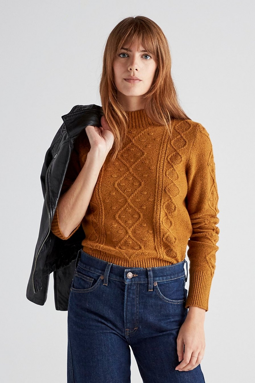 BOBBLE CABLE KNIT PULLOVER SWEATER