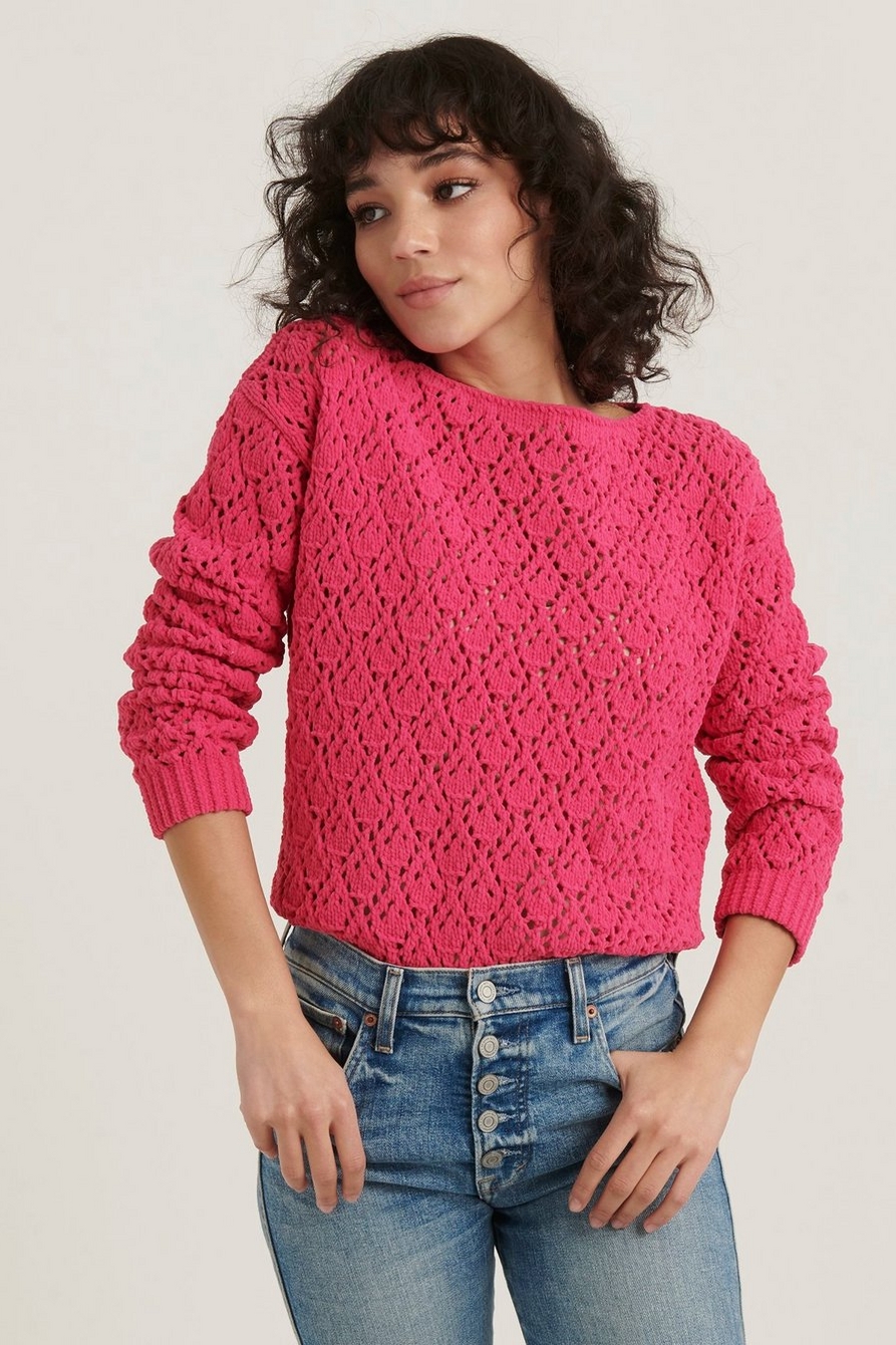 Lucky Brand Womens Pointelle Pullover Sweater red L
