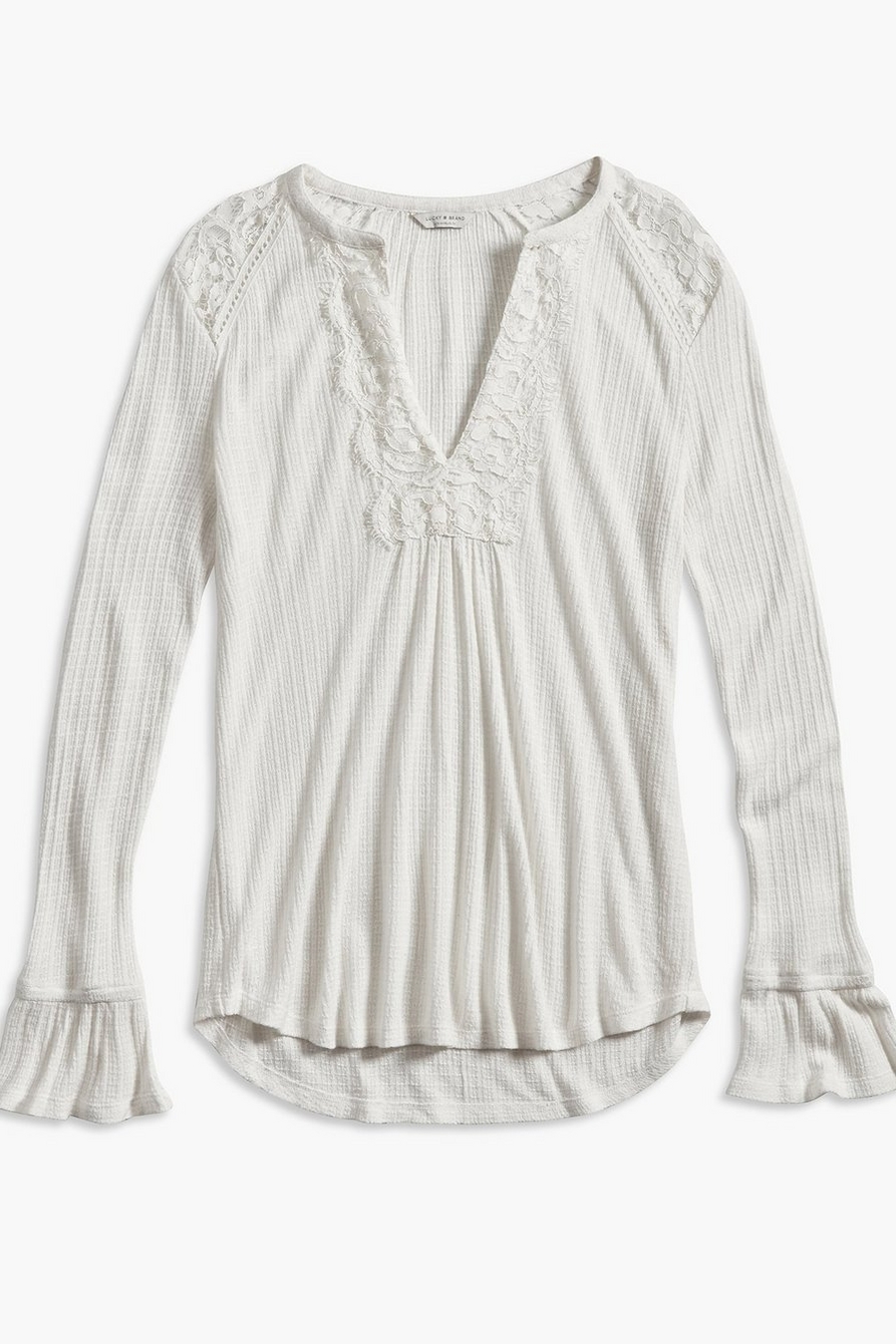 LACE MIX MOCK NECK TOP | Lucky Brand