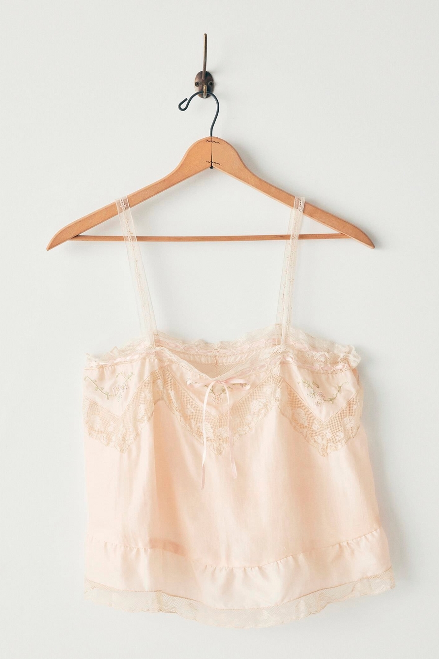 Lucky Upcycled Blush Satin Lace Trim Cami, image 1