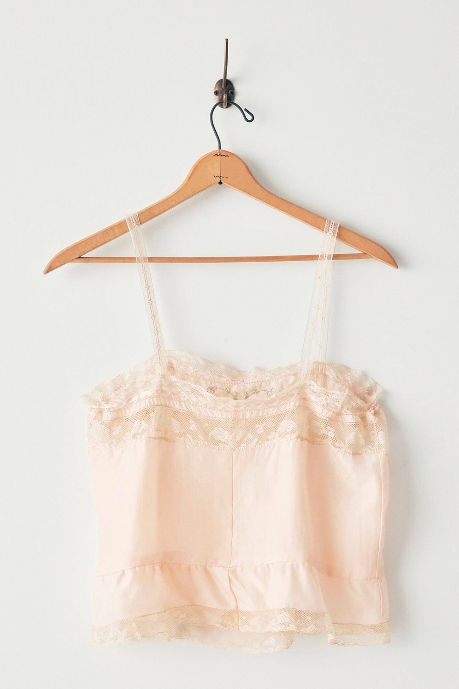 Lucky Upcycled Blush Satin Lace Trim Cami, image 4