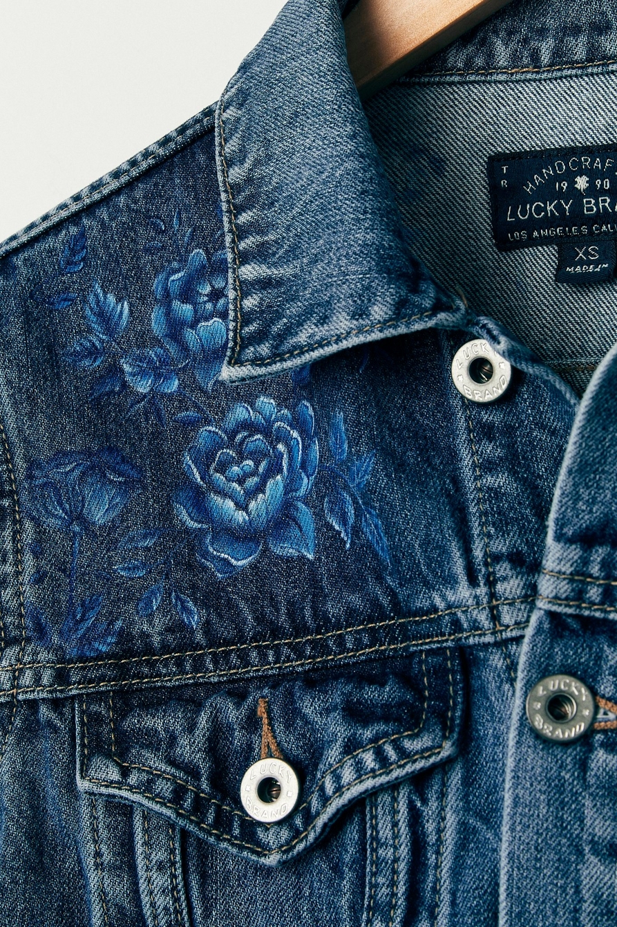 Lucky Upcycled Floral Painted Denim Jacket, image 2