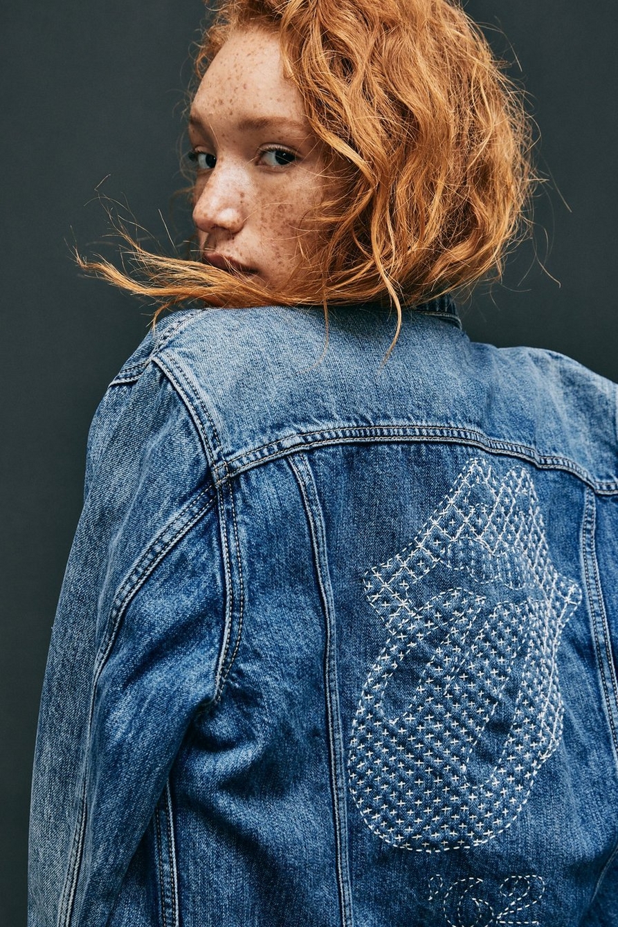Lucky Upcycled Hand-Embroidered Denim Trucker Jacket, image 3