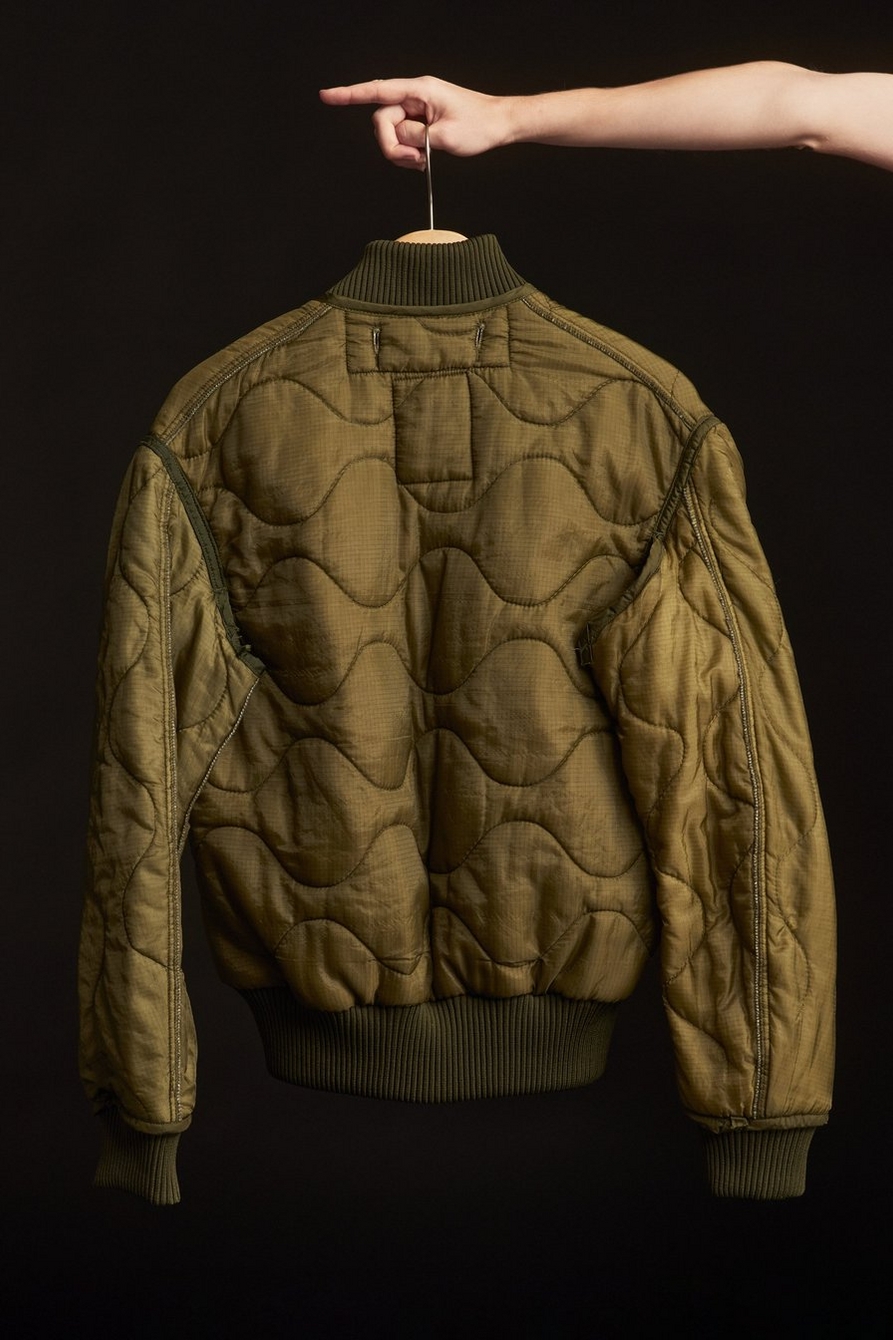 Olive Upcycled Quilted M-65 Field Bomber Jacket, image 2