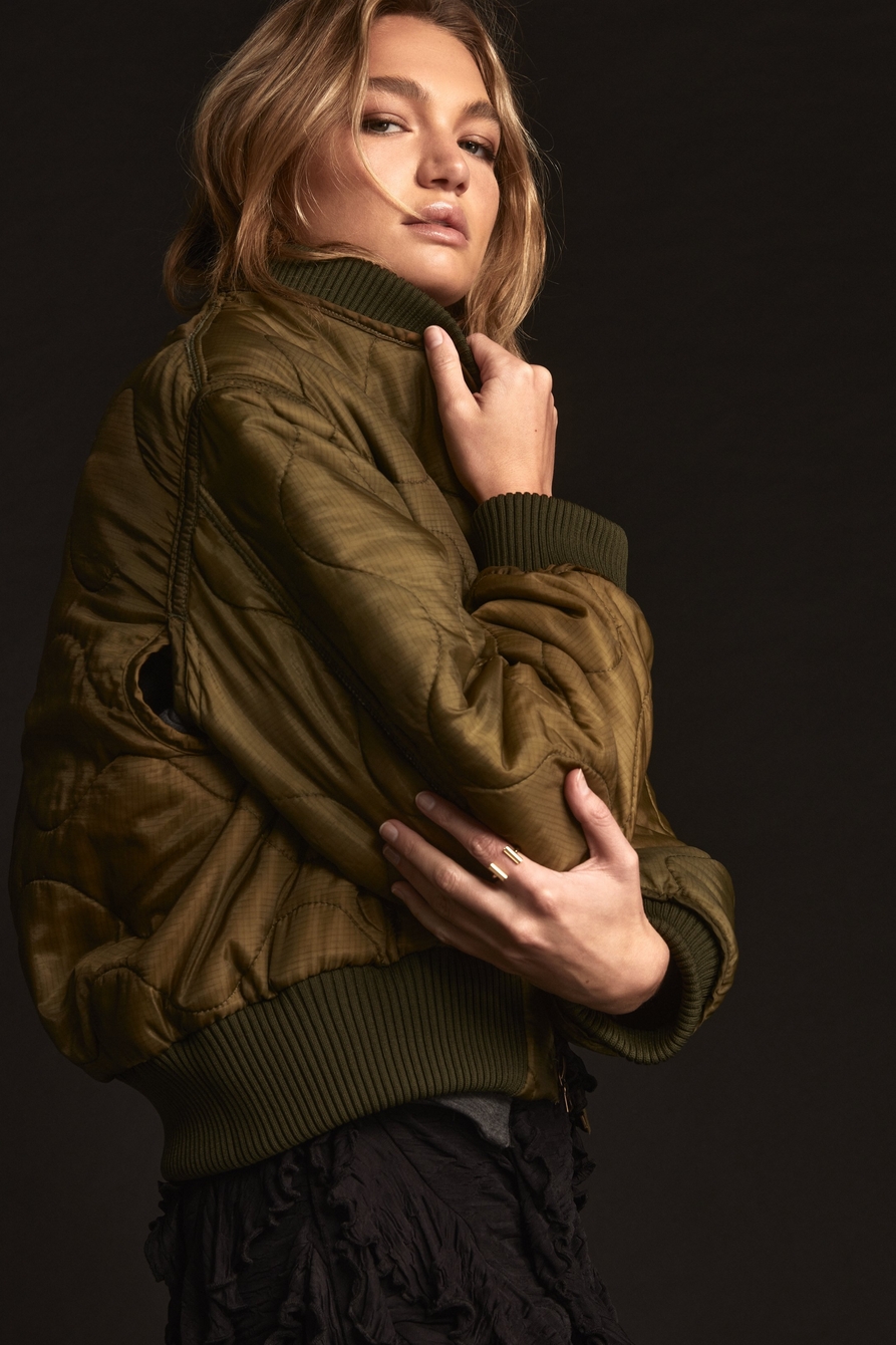 Olive Upcycled Quilted M-65 Field Bomber Jacket, image 1