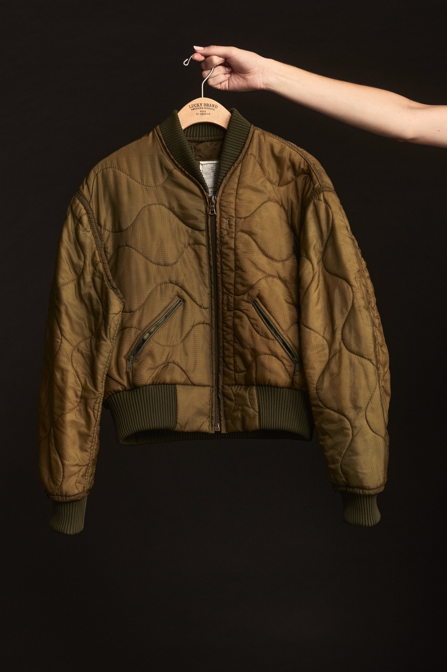 Olive Upcycled Quilted M-65 Field Bomber Jacket, image 2