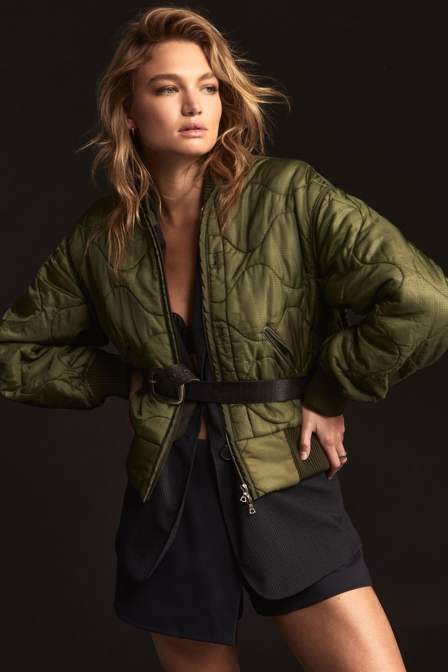 Golden Olive Upcycled Quilted M-65 Field Bomber Jacket, image 1