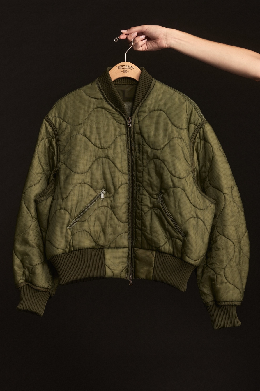 Golden Olive Upcycled Quilted M-65 Field Bomber Jacket, image 4