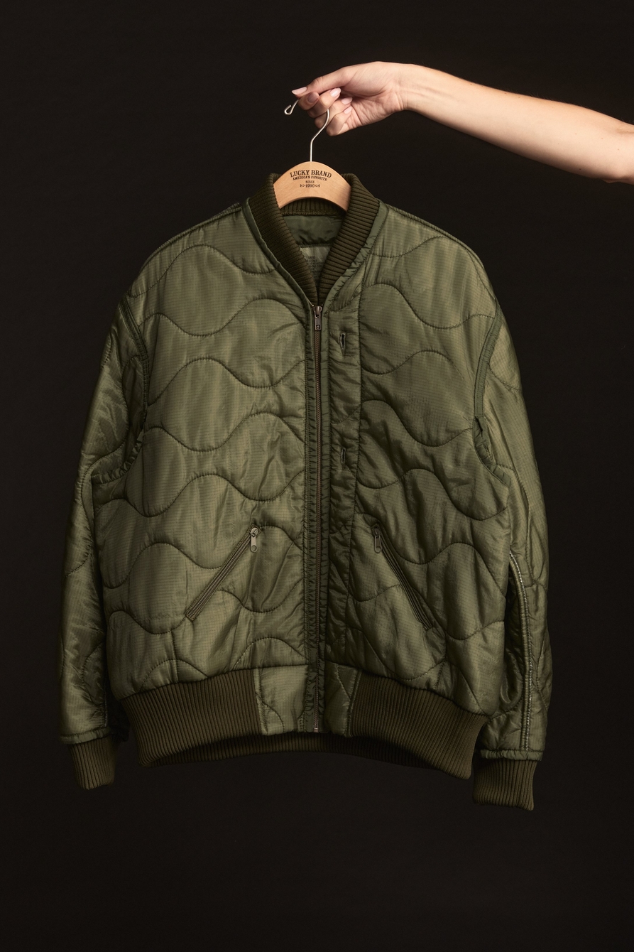 Army Green Upcycled Quilted M-65 Field Bomber Jacket, image 2