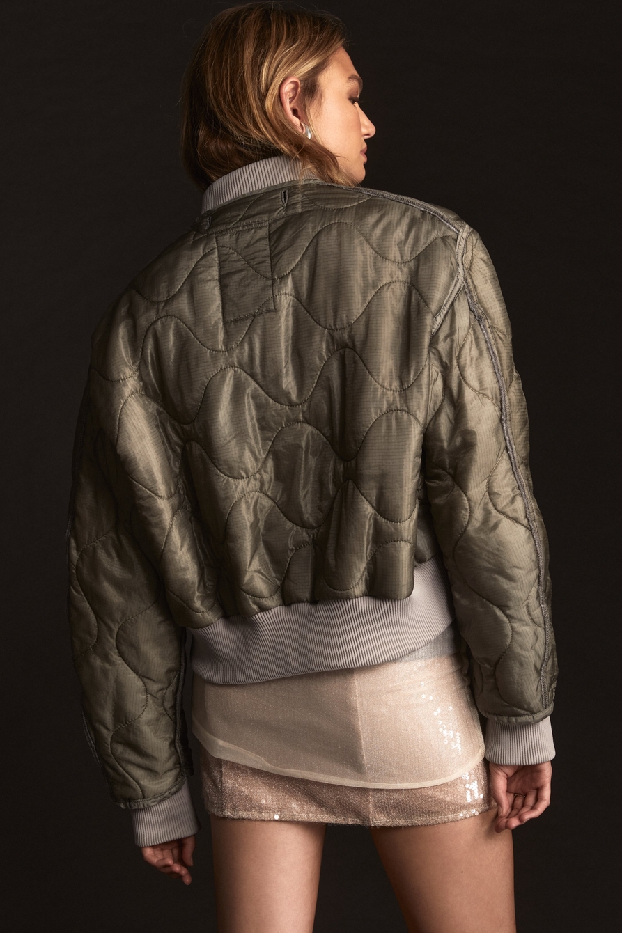Sage Green Upcycled Quilted M-65 Field Bomber Jacket, image 3