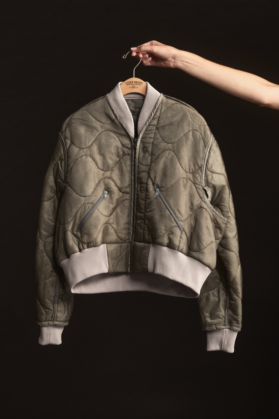 Sage Green Upcycled Quilted M-65 Field Bomber Jacket, image 5