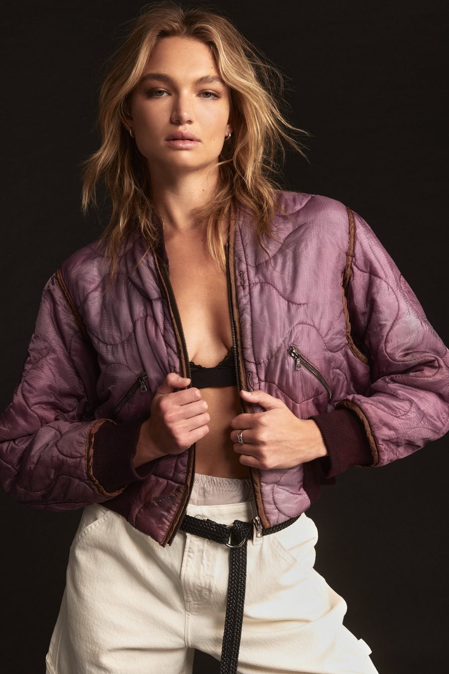 Purple Upcycled Quilted M-65 Field Bomber Jacket, image 1