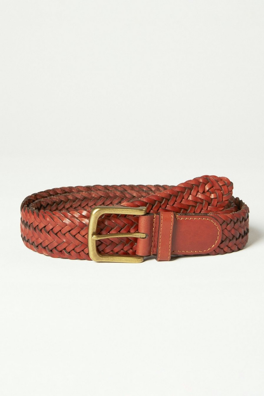 MENS LEATHER WOVEN BROWN BELT, image 1