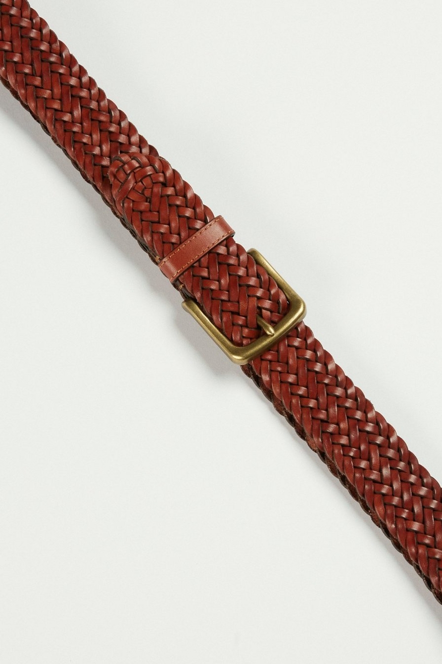 MENS LEATHER WOVEN BROWN BELT, image 2
