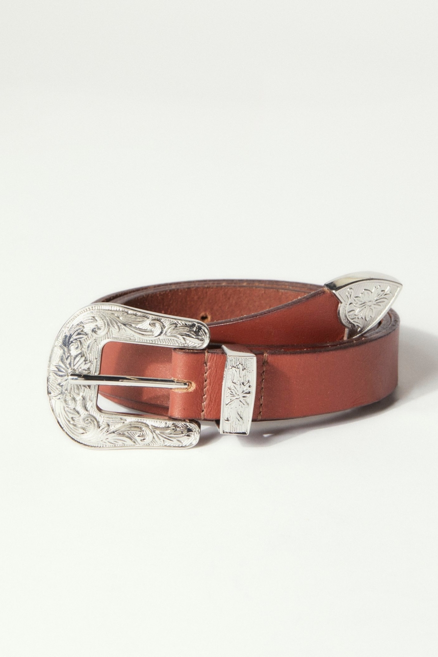 WESTERN BUCKLE BROWN LEATHER BELT | Lucky Brand