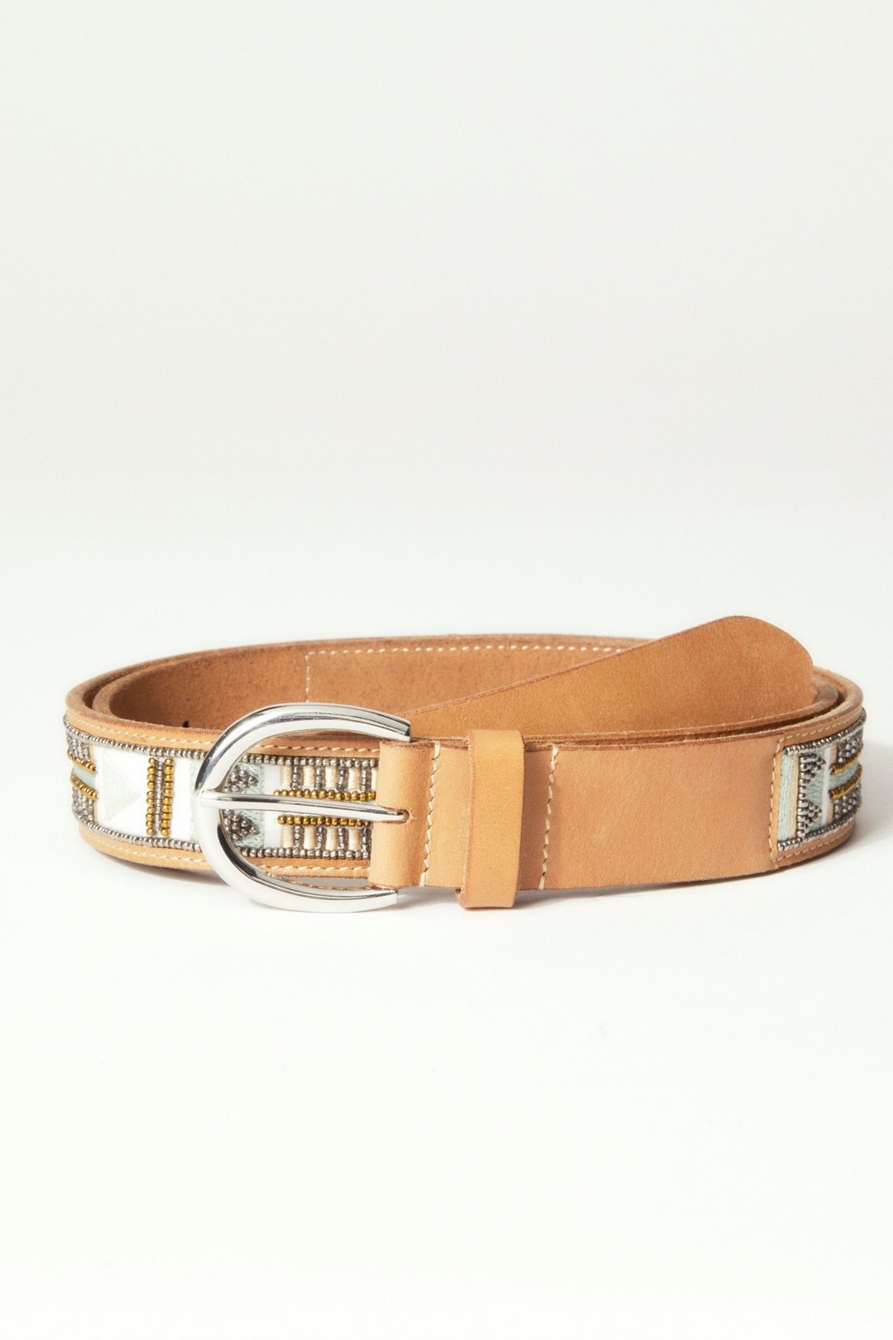 GEO BEADED AND EMBROIDERY TAN BELT, image 1