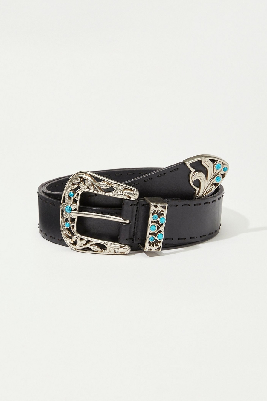 TURQUOISE WESTERN BUCKLE STITCH BELT | Lucky Brand
