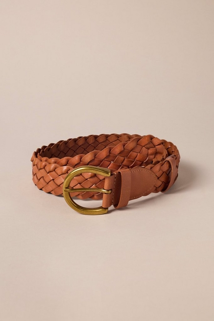 Lucky Brand braided leather belt brass dragonfly