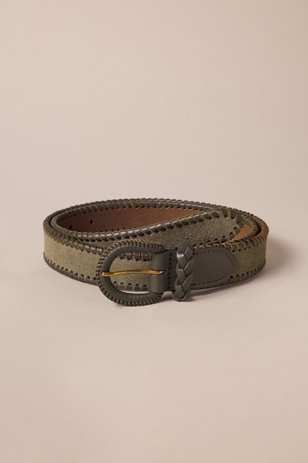LUCKY BRAND Brown Leather Belt Embroidered Floral Boho Brass