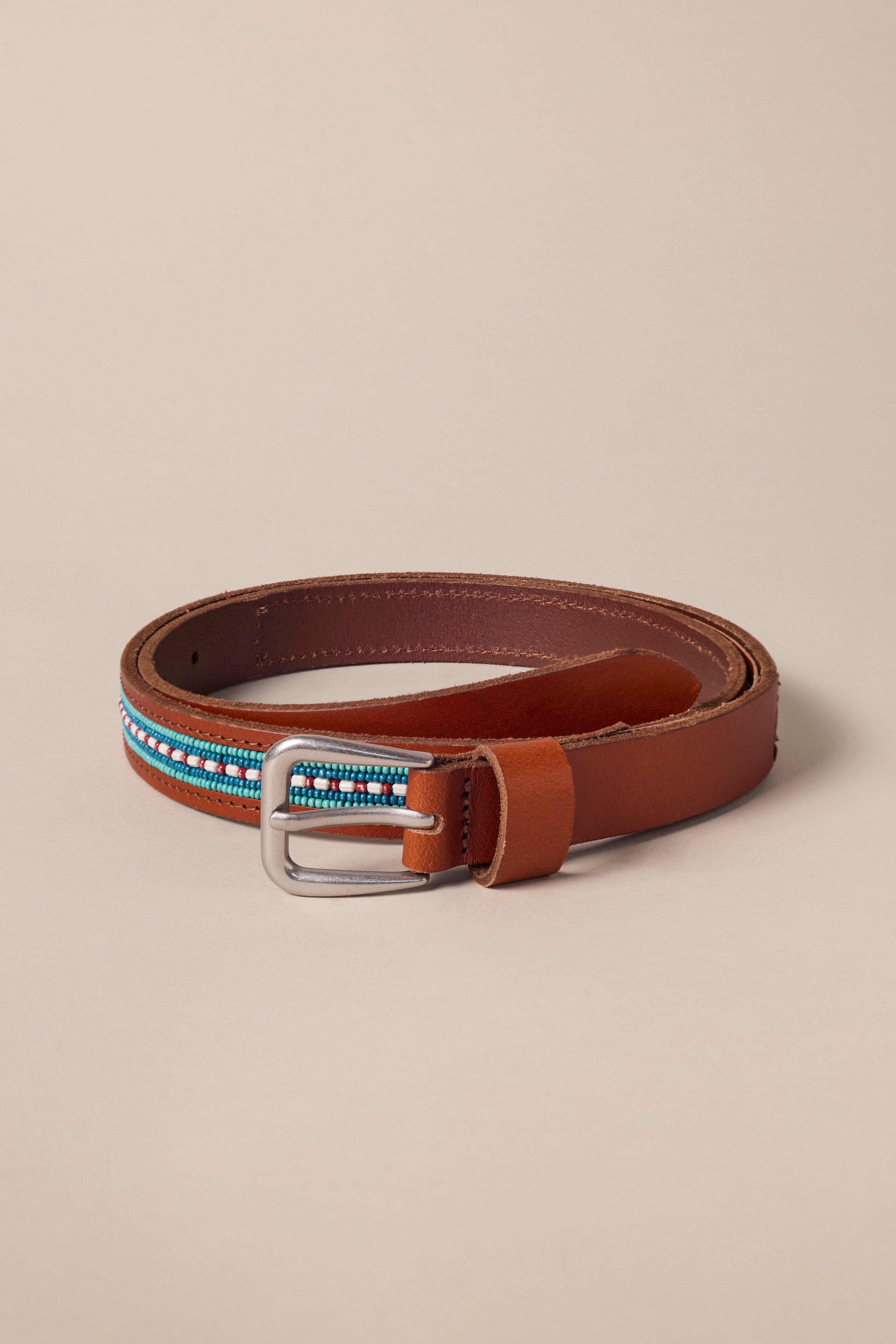 TURQUOISE BEADED LEATHER BELT