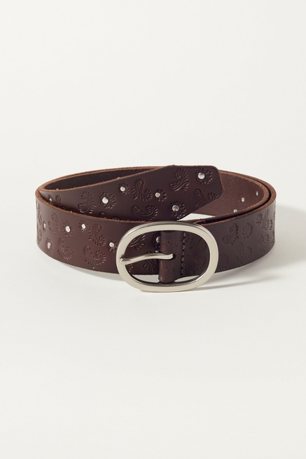 Braided Casual Brown Leather Belt at  Women’s Clothing store