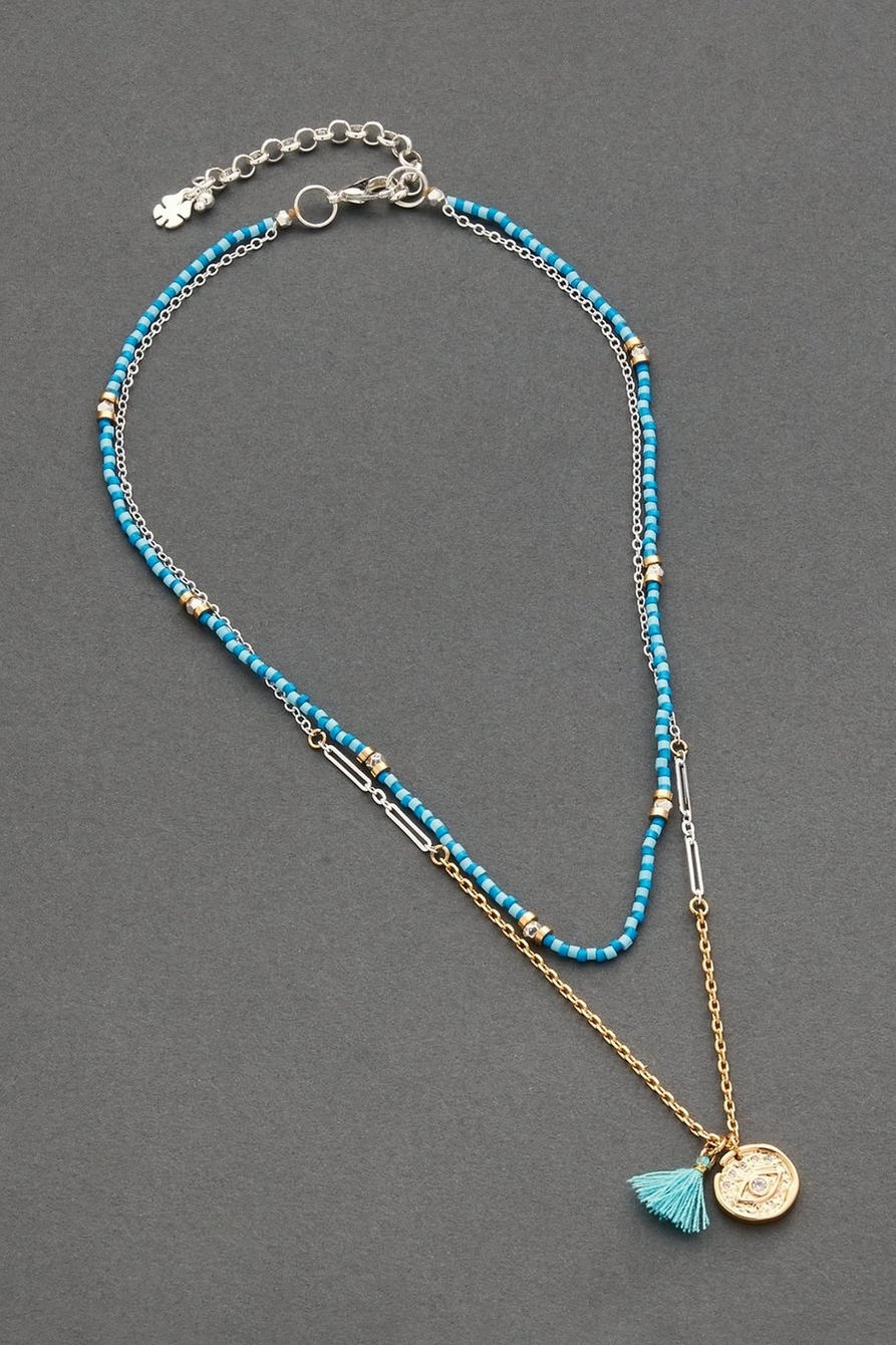 TURQUOISE BEADED LAYER NECKLACE, image 1