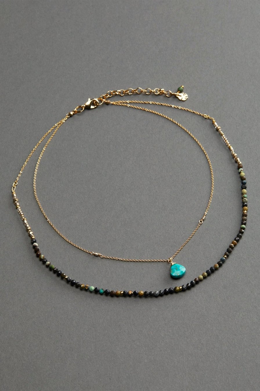 GREEN STONE BEADED LAYER NECKLACE, image 1