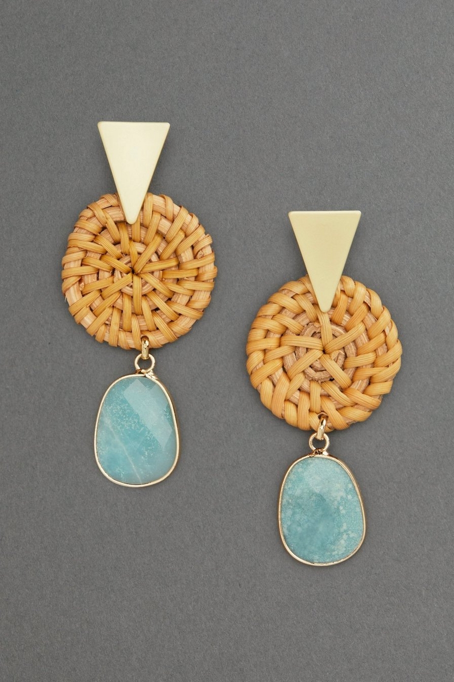 STRAW AND STONE STATEMENT EARRING, image 1