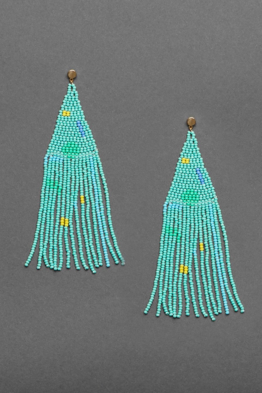 TURQUOISE AND BLUE BEADED STATEMENT EARRING, image 1