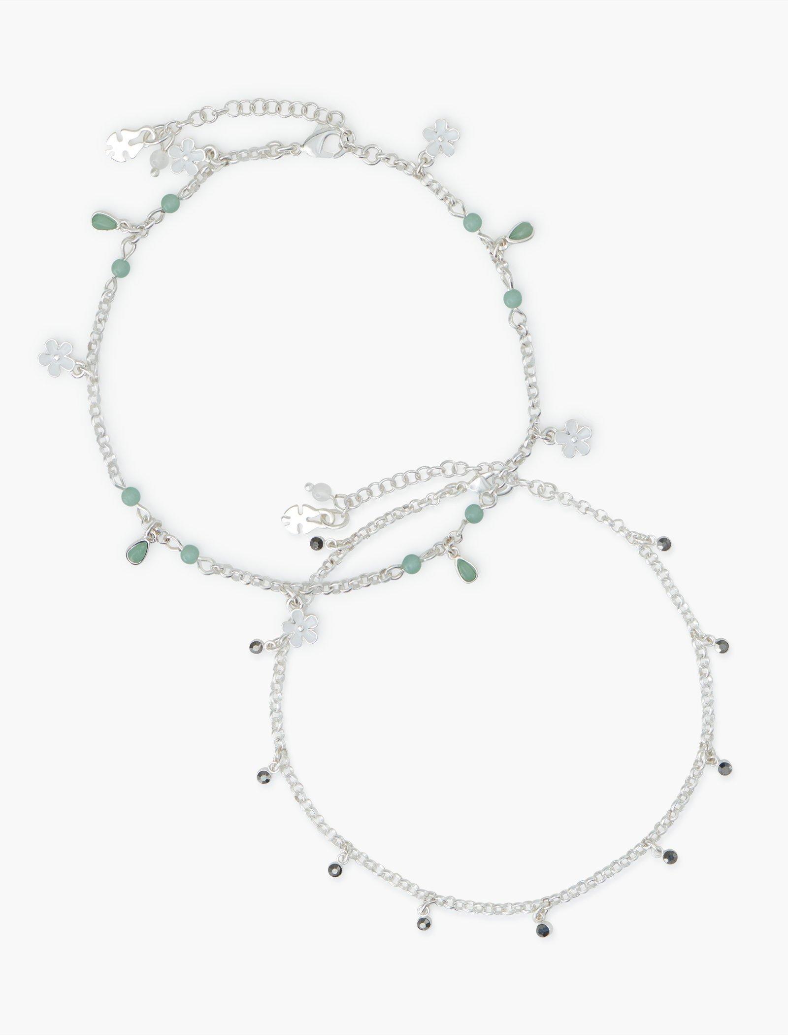 CHARM AND PAVE BAR ANKLET SET