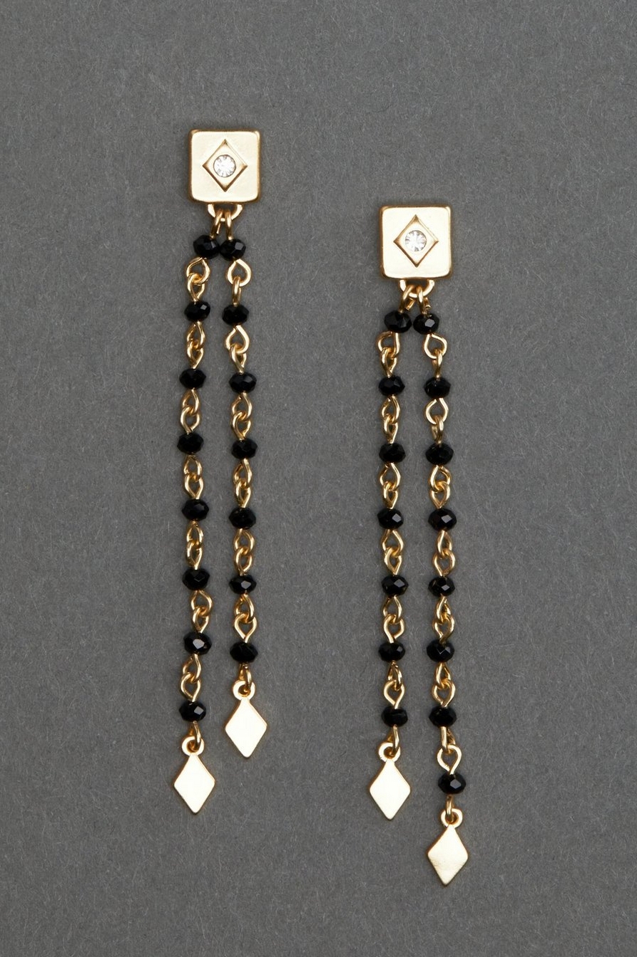 PAVE STUD BEADED LINEAR STRAND EARRING, image 1