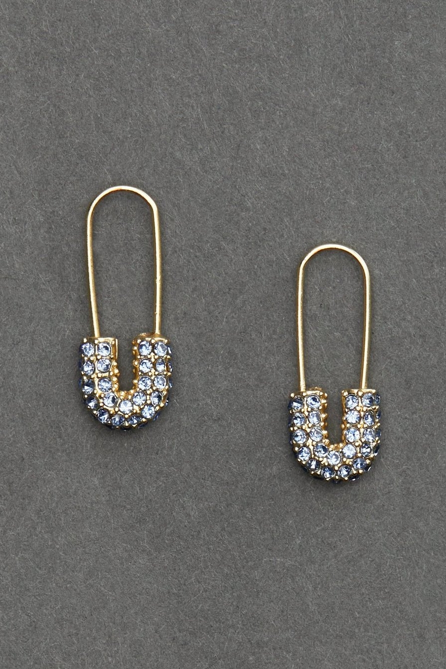 MINI BLUE PAVE SAFETY PIN EARRING, image 1