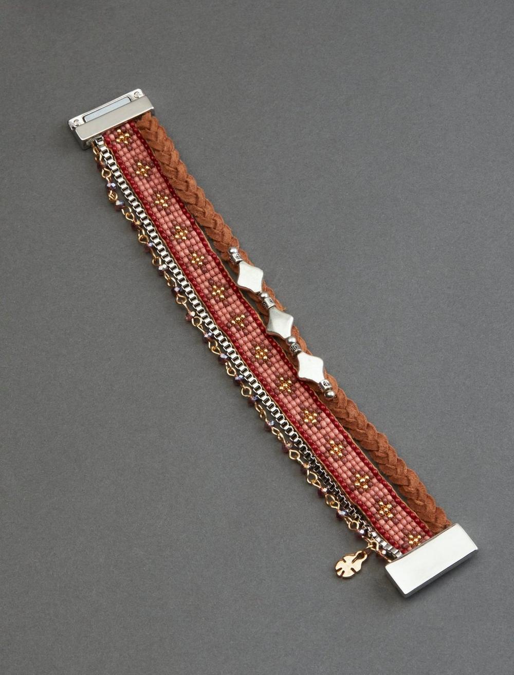 RED BEADED LEATHER LAYER BRACELET, image 1