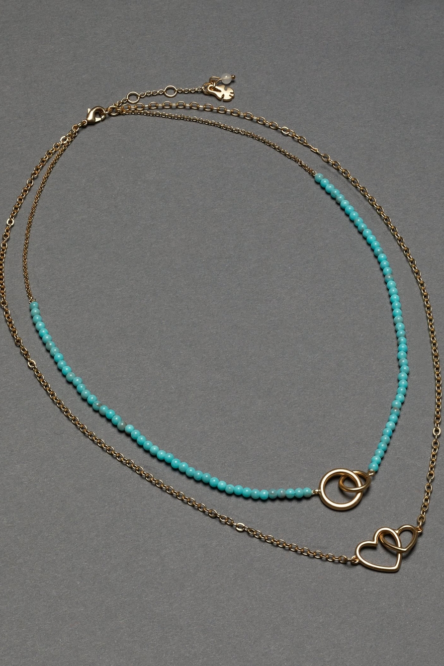 TURQUOISE BEADED HEART LAYER NECKLACE, image 1